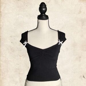 Full Tilt Black Crop Top with White Bow Accents